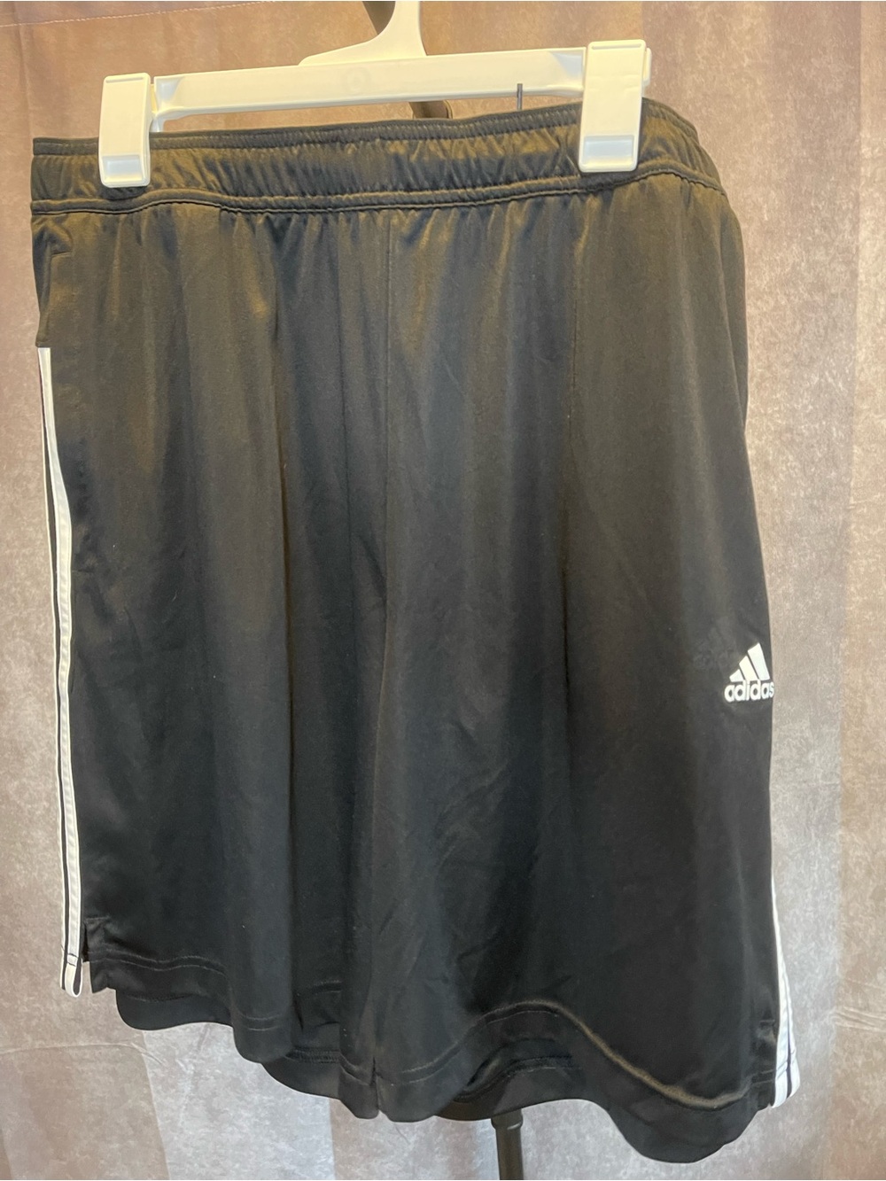 Adidas Men’s Black Athletic Shorts with White Stripes XL